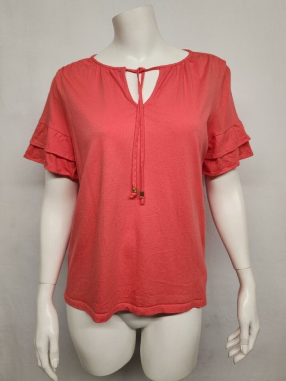 Michael Kors Size S Coral Ruffled Short Sleeve Top